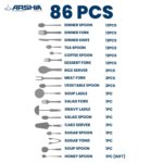 ⁦طقم أدوات مائدة معالق من الاستيل المقاوم للصدأ من أرشيا 86 قطعة باللون الذهبي الامع⁩ - الصورة ⁦2⁩