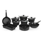 طقم حلل نيوفلام جرانيت 14 قطعة كوري أسود